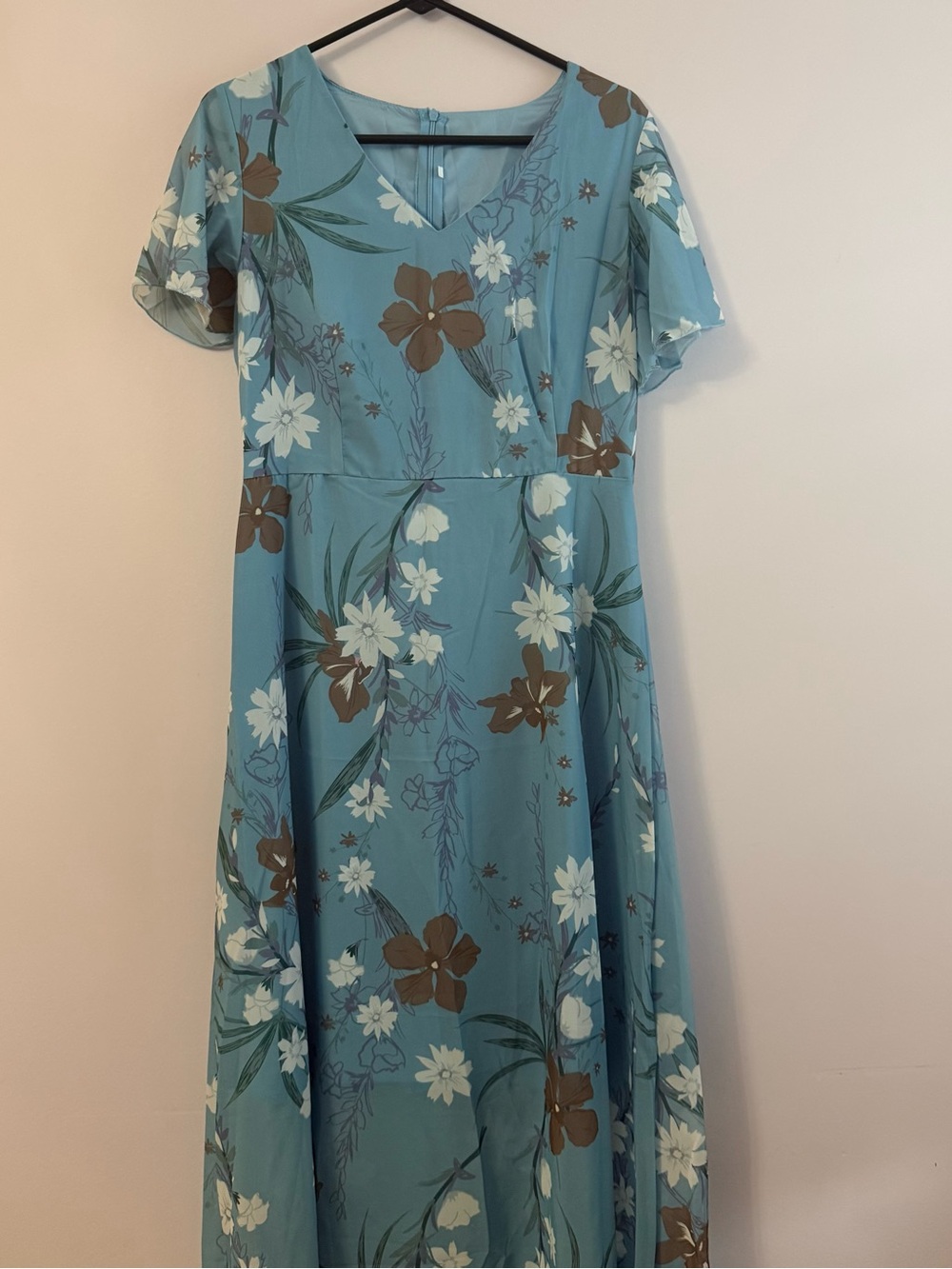 Floral V-Neck Maxi Dress in Teal Blue